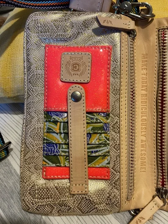 Consuela Taupe Snake-Print Crossbody with Colorful Woven Strap - Picture 3 of 6